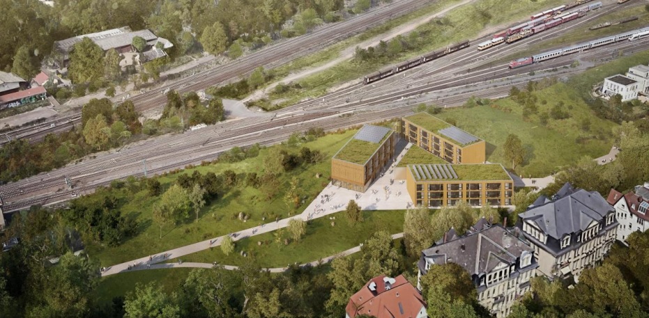Visualisierung des zukünftigen Else-Ury-Campus am Bahnhof Grunewald. Bild: Moses-Mendelssohn-Stiftung