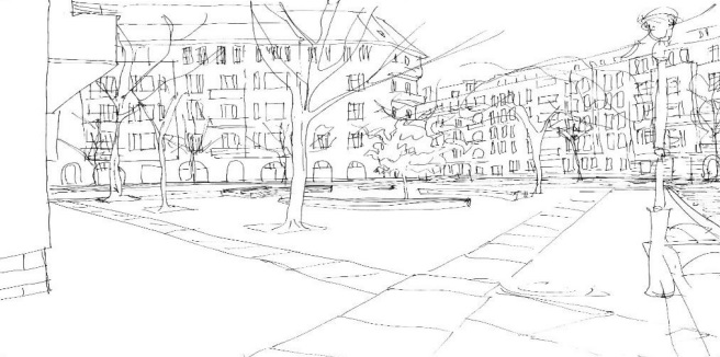 So knnte der Stadtplatz Wundtstrae Ecke Horstweg einmal aussehen. Zeichnung: BACW